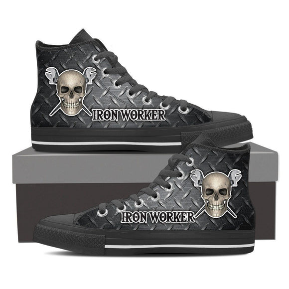 ironworker skull ladies high top sneakers