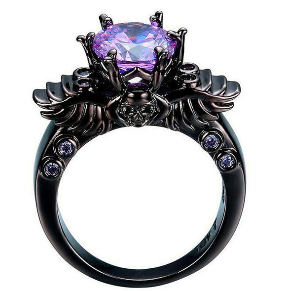 18K Black Gold Plated Skull Ring