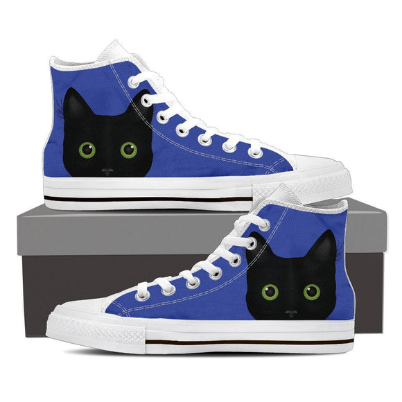 Black Cat with Green Eyes Mens high top sneakers