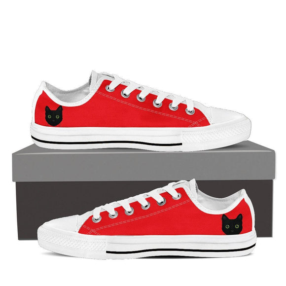 Black Cat with Green Eyes Mens low cut sneakers red