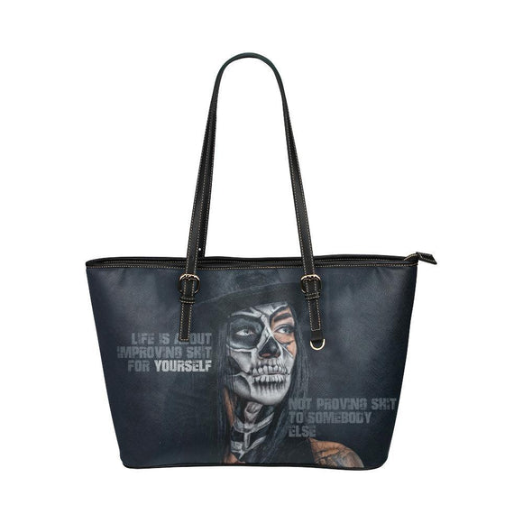 Skull Girl Leather Tote Bag