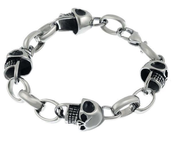 MEN'S STAINLESS STEEL SKULL BRACELET - 8.5 INCH