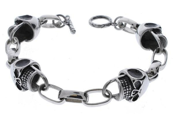 MEN'S STAINLESS STEEL SKULL BRACELET - 9.5 INCH