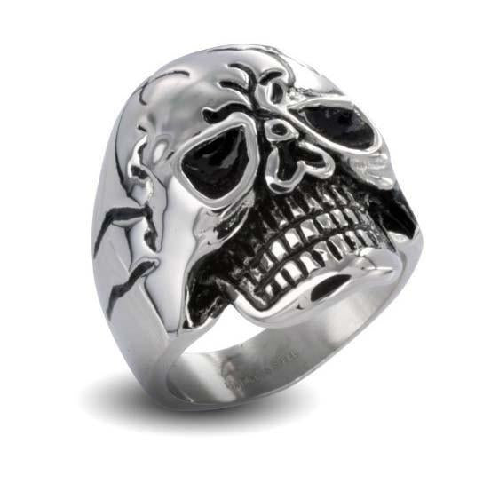 STAINLESS STEEL CRACKED SKULL RING
