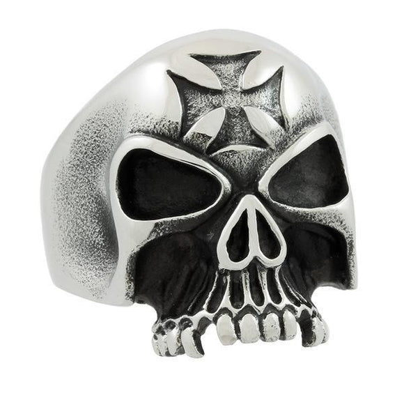 STAINLESS STEEL IRON CROSS SKULL RING