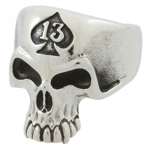 STAINLESS STEEL LUCKY 13 SPADE SKULL RING
