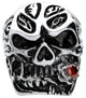 STAINLESS STEEL RED ROSE CZ SKULL RING