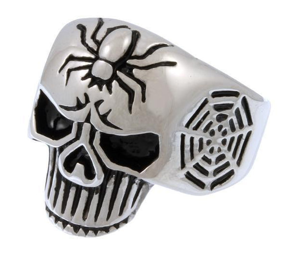 STAINLESS STEEL SPIDER WEB SKULL RING