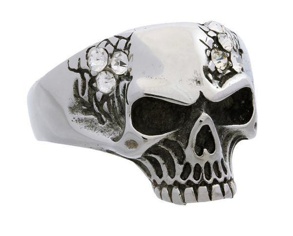 STAINLESS STEEL STONES SKULL RING