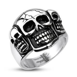 STAINLESS STEEL TRIPLE SKULL RING