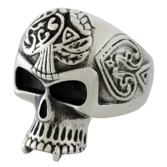 STAINLESS STEEL TRIPLE SPADE SKULL RING