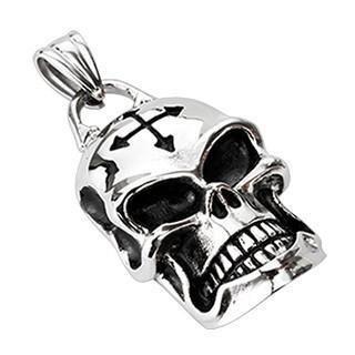 STAINLESS STEEL BARBED CROSS SKULL PENDANT