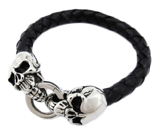 STAINLESS STEEL BLACK SKULL BUCKLE LEATHER BRACELET