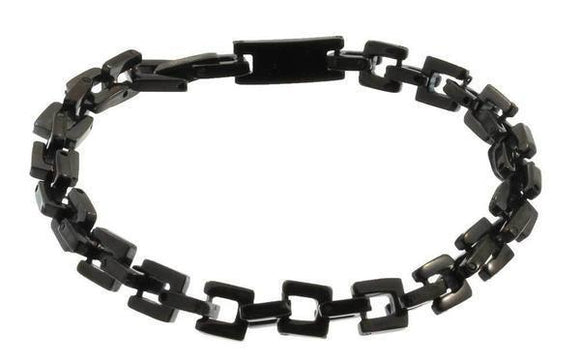 STAINLESS STEEL BLACK SQUARE CHAIN BRACELET - 8.5 INCHES