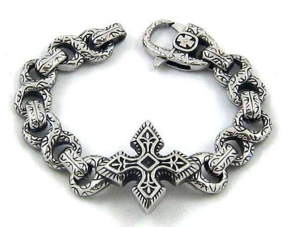 STEEL CAST CELTIC CROSS ENGRAVED BRACELET