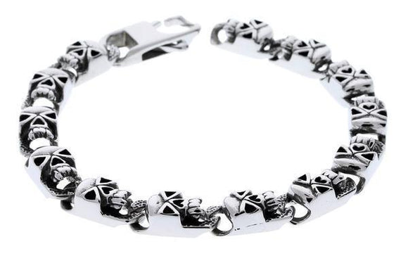 STAINLESS STEEL TRIBAL SKULL BRACELET - 8.5 INCH