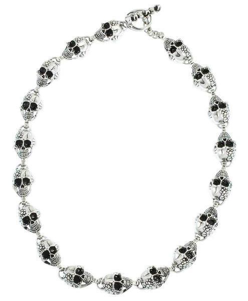 TWO-FACED SKULL BIKER NECKLACE - 21 INCH - STAINLESS STEEL