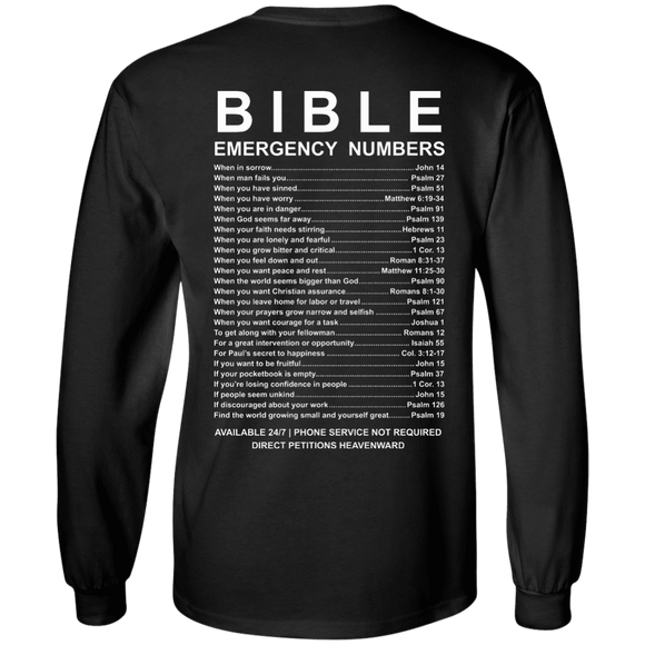 Bible Emergency Number Back Design (Hoodies, Sweats, Tanks & Long Sleeve)-Apparel-Our Lord Style