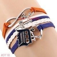 Infinity Love Detroit Tigers Baseball Team  Leather Bracelet ! FREE just pay S&H!