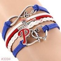 Infinity Love Philadelphia Phillies Baseball Team  Leather Bracelet ! FREE just pay S&H!
