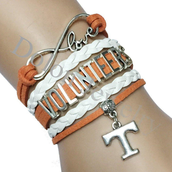 infinity love tennessee volunteers team bracelet custom orange with white braid leather free just pay shipping