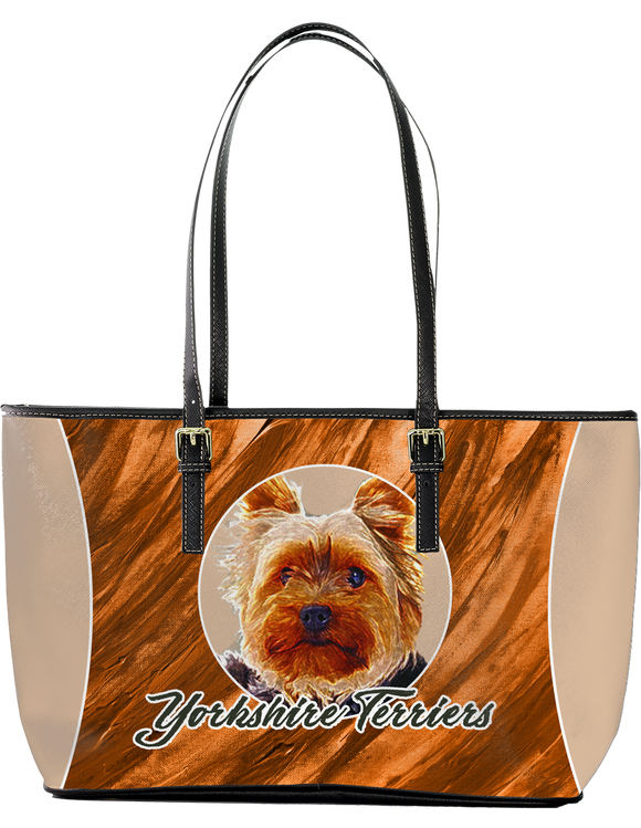 Yorkshire Terriers Large Leather Tote