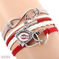 Infinity Love Cincinnati Reds Baseball Team  Leather Bracelet ! FREE just pay S&H!