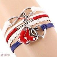 Infinity Love Boston Red Sox Baseball Team  Leather Bracelet ! FREE just pay S&H!