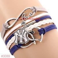 Infinity Love New York Yankees Baseball Team  Leather Bracelet ! FREE just pay S&H!